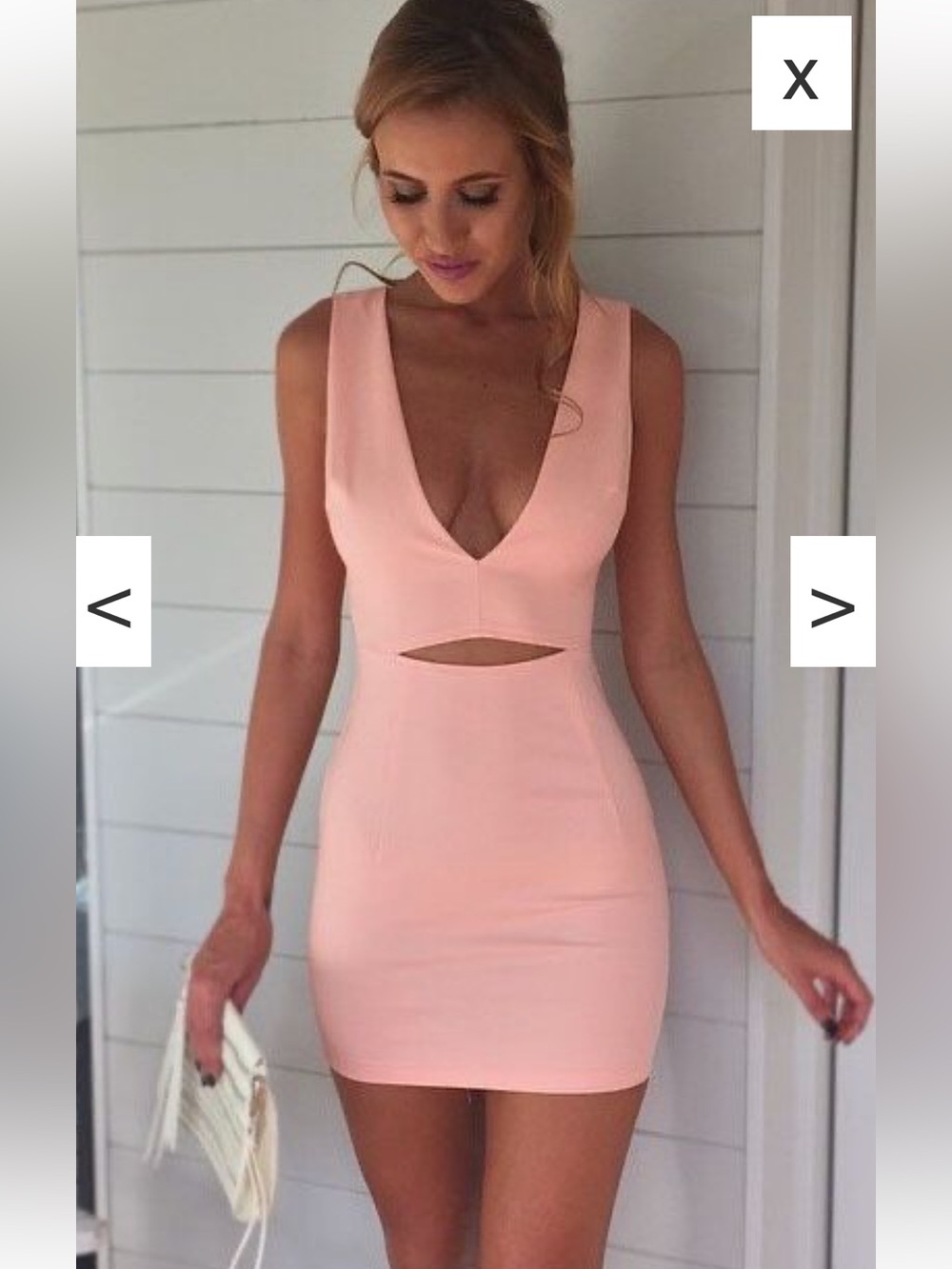 Xenia boutique peach cutout deep v bodycon mini dress.
